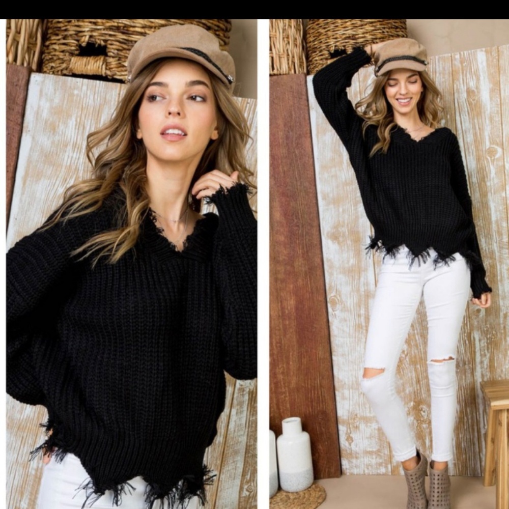 Black Distressed Sweaters